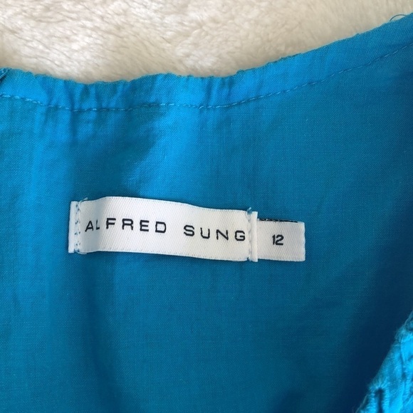 Alfred Sung Blue Eyelet Sleeveless Mini Sheath Dress, 12 - Picture 6 of 10